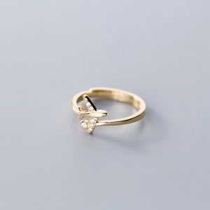 New 18K Gold Vermeil Sterling Silver 925 airplane adjustable ring
